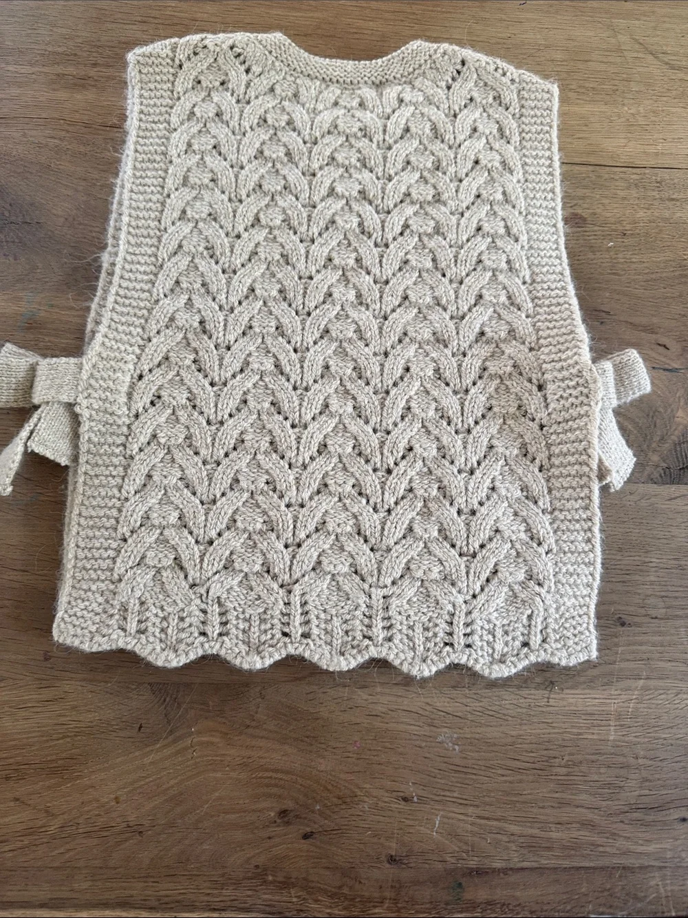 Zara Beige Cable-Knit Side Tie Poncho Vest
